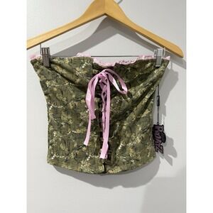FOREVER 21 x BRATZ Size Medium Women's Tube Top‎ Y2K Green Camo Pink Lace P